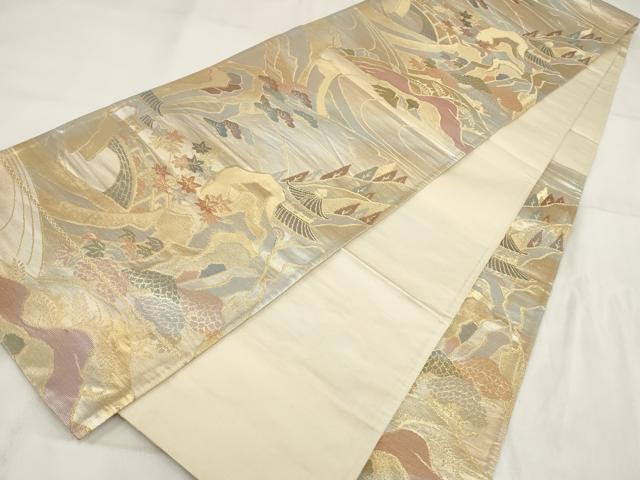 平和屋着物◎六通柄袋帯 遠山風景文 金糸 正絹 逸品 AABH1146wj