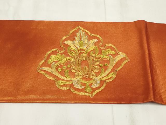 平和屋着物◎九寸名古屋帯 駒刺繍 吉祥花文 金銀糸 正絹 逸品 AABH1148wj