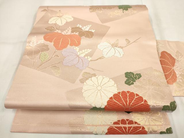 平和屋着物◎九寸名古屋帯 唐織 色紙花文 金糸 正絹 逸品 AABH1154wj