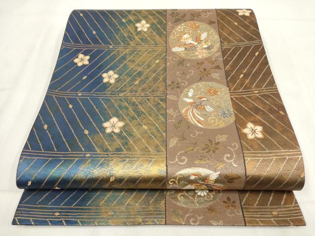 平和屋着物◎六通柄袋帯 花鳥文 金糸 引箔 正絹 逸品 AABH1182wj