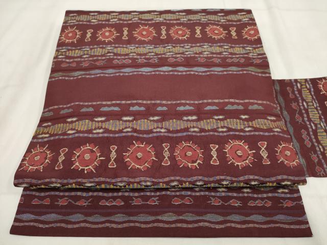 平和屋着物◎九寸名古屋帯 横段幾何学文様 金糸 正絹 逸品 AABH1200wj