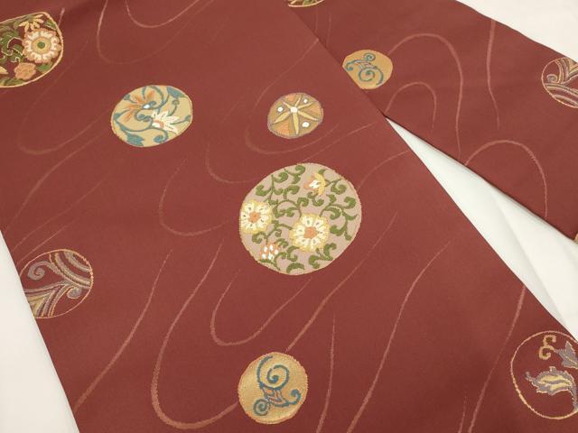 平和屋着物◎九寸名古屋帯 唐織 流水花丸文 金糸 正絹 逸品 AABH1230wj