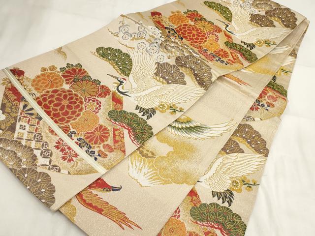 平和屋着物◎アンティーク 大正ロマン 丸帯 飛鶴花文 金糸 正絹 逸品 AABH1303wj