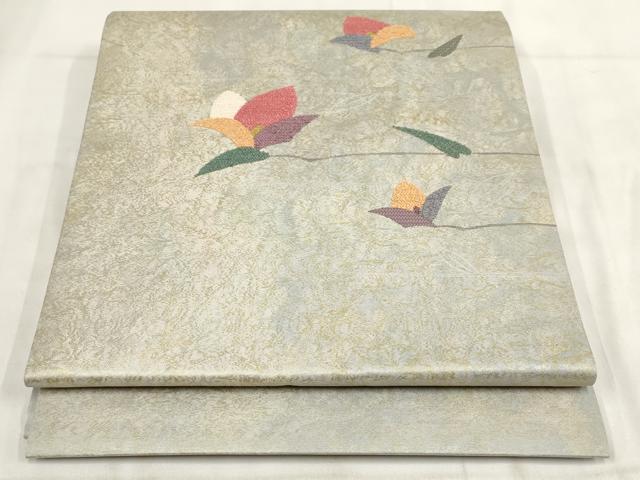 平和屋着物◎九寸開き名古屋帯 草花文 金糸 正絹 逸品 AABH1304wj