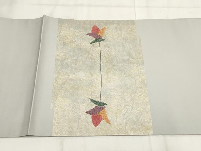 平和屋着物◎九寸開き名古屋帯 草花文 金糸 正絹 逸品 AABH1304wj