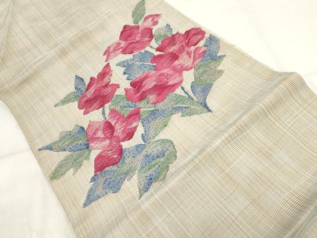 平和屋着物◎八寸名古屋帯 草花文 正絹 逸品 AABH1341wj