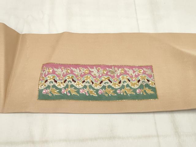 平和屋着物◎九寸名古屋帯 横段花鳥文 正絹 逸品 AABH1359wj