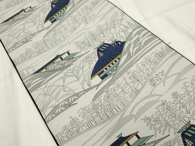 平和屋着物◎八寸名古屋帯 風景文 正絹 逸品 AABH1389wj