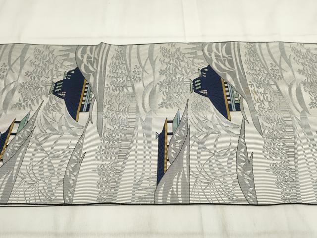 平和屋着物◎八寸名古屋帯 風景文 正絹 逸品 AABH1389wj