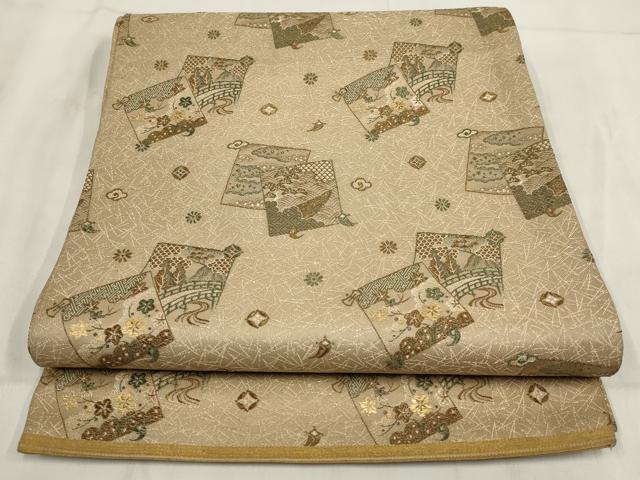 平和屋着物◎アンティーク 大正ロマン 丸帯 色紙流水花文 金糸 正絹 逸品 AABH1400wj
