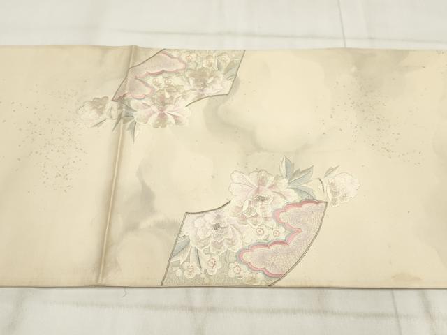 平和屋着物▼総刺繍 袋帯 地紙花文 孔雀 金銀糸 正絹 逸品 AABH1416wj
