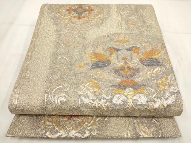 平和屋着物▼六通柄袋帯 ふくれ織 花鳥文 金糸 正絹 逸品 AABH1500wj