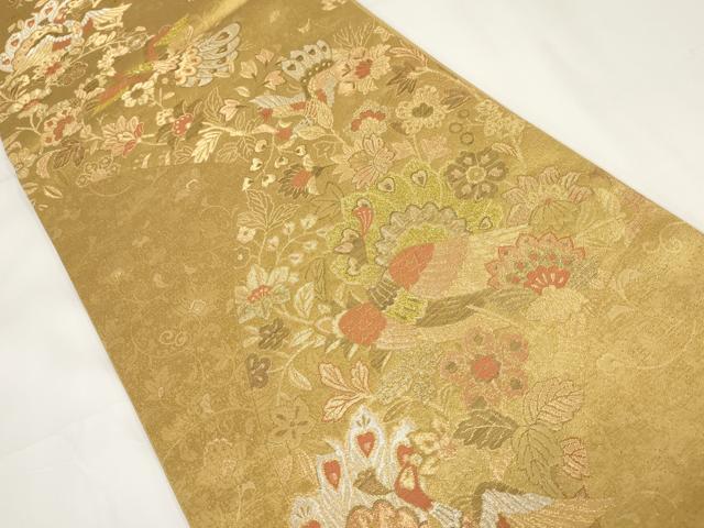 平和屋着物▼六通柄袋帯 花鳥文 金銀糸 正絹 逸品 AABH1592wj