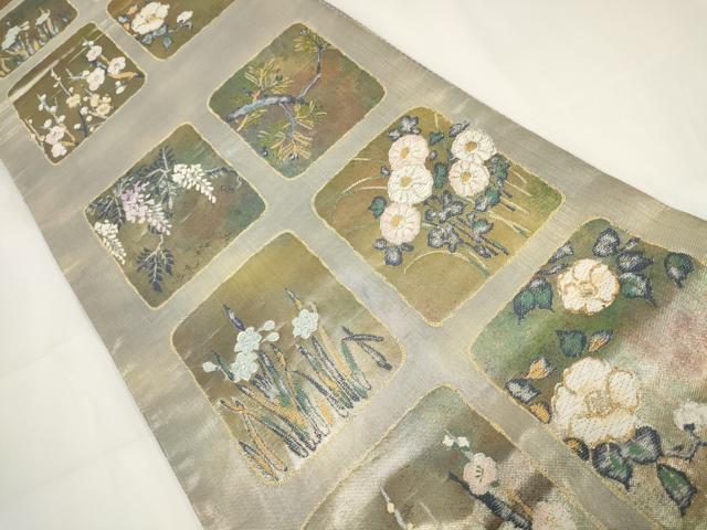 平和屋着物▼六通柄袋帯 色紙花文 金銀糸 正絹 逸品 AABH1593wj