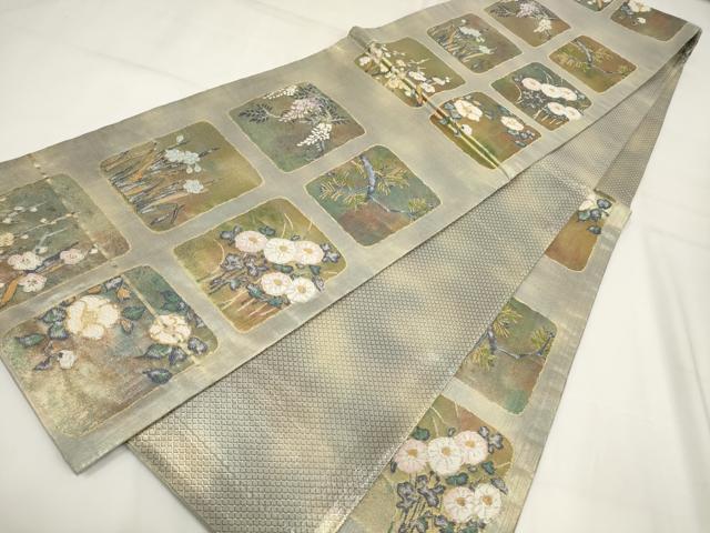 平和屋着物▼六通柄袋帯 色紙花文 金銀糸 正絹 逸品 AABH1593wj