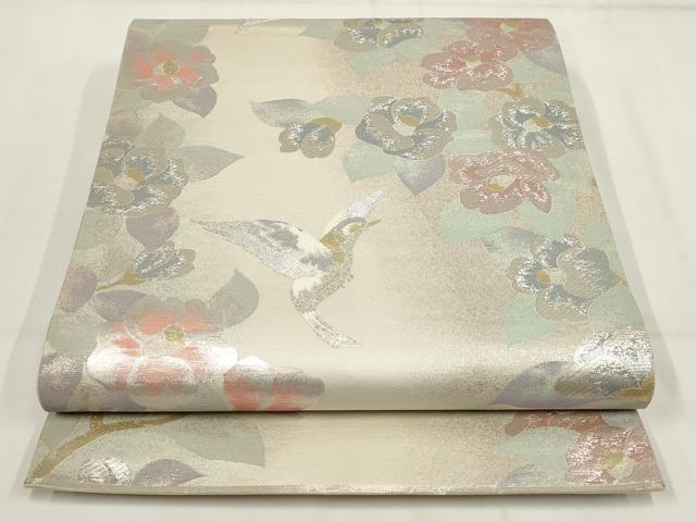 平和屋着物▼六通柄袋帯 花鳥文 金銀糸 正絹 逸品 AABH1732wj