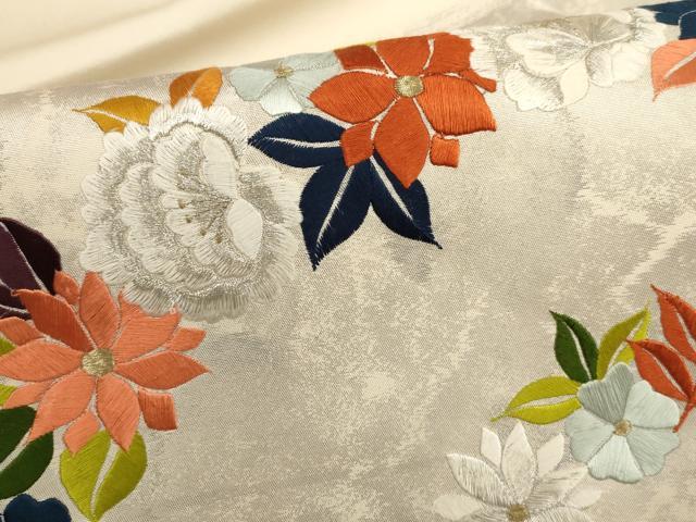 平和屋着物▼総刺繍 九寸名古屋帯 草花文 金銀糸 正絹 逸品 AABH1871wj