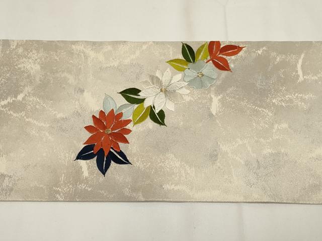 平和屋着物▼総刺繍 九寸名古屋帯 草花文 金銀糸 正絹 逸品 AABH1871wj