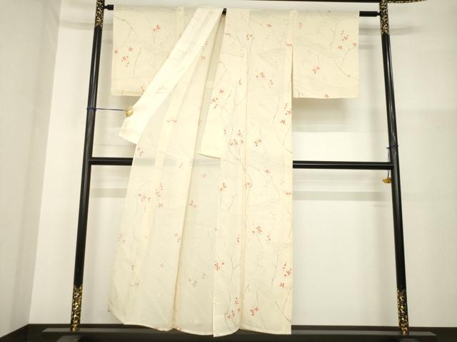 平和屋着物*夏物 小紋 絽 手描き 枝花文 正絹 逸品 AABH1928ck