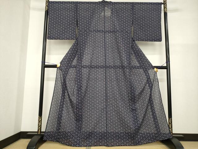 平和屋着物*夏物 小紋 絽 麻の葉文 洗える着物 AABH1936ck