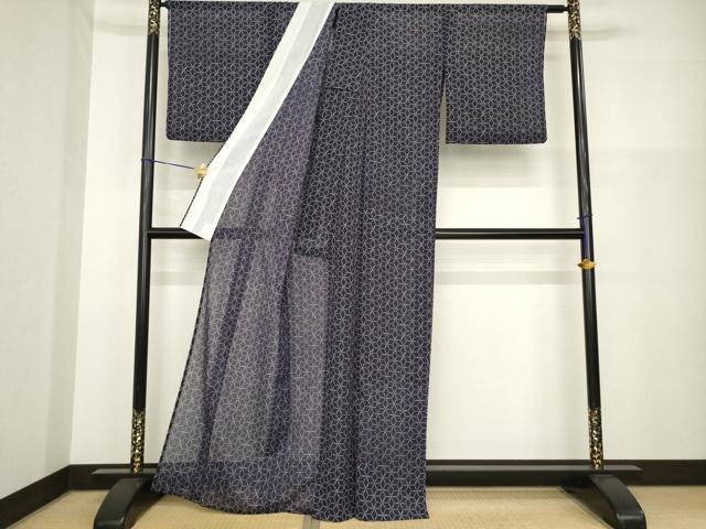 平和屋着物*夏物 小紋 絽 麻の葉文 洗える着物 AABH1936ck