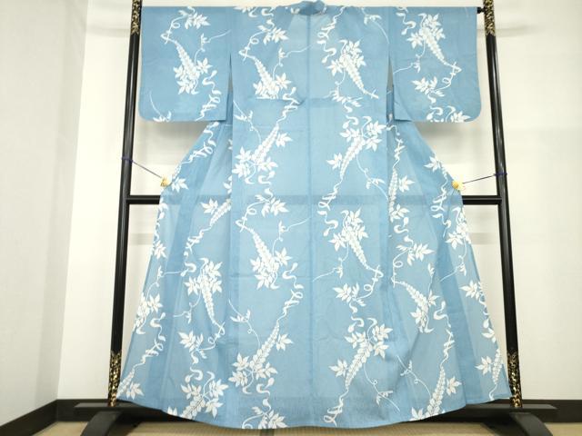 平和屋着物*夏物 小紋 草花 文字文 洗える着物 AABH1941ck