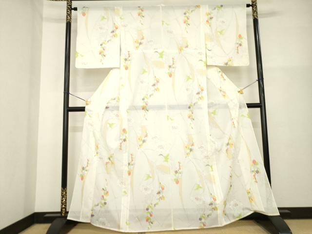 平和屋着物*夏物 小紋 絽 草花文 洗える着物 AABH1947ck