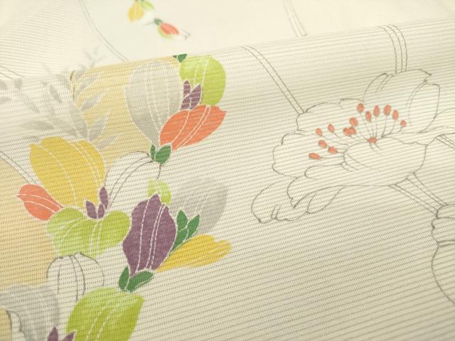 平和屋着物*夏物 小紋 絽 草花文 洗える着物 AABH1947ck