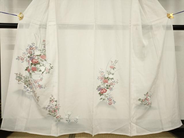 平和屋着物*夏物 訪問着 絽 友禅 草花文 正絹 逸品 AABH1964ck