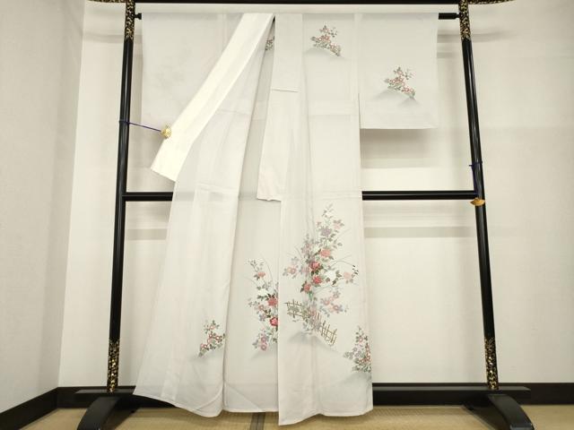 平和屋着物*夏物 訪問着 絽 友禅 草花文 正絹 逸品 AABH1964ck