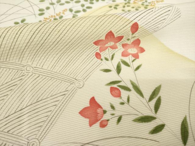 平和屋着物*夏物 小紋 絽 草花文 暈し染め 三越扱い 正絹 逸品 AABH1967ck
