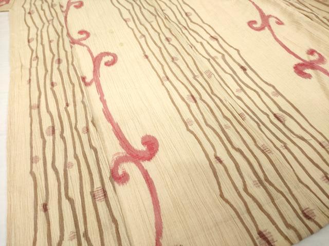 平和屋着物*夏物 小千谷ちぢみ 唐草間道 麻 逸品 AABH1968ck