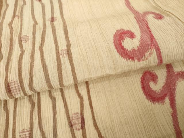 平和屋着物*夏物 小千谷ちぢみ 唐草間道 麻 逸品 AABH1968ck