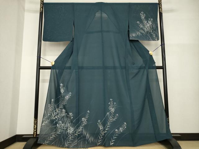 平和屋着物*夏物 訪問着 絽 手描き 草花文 銀彩 正絹 逸品 AABH1973ck