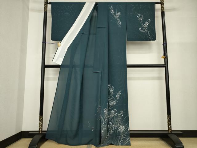 平和屋着物*夏物 訪問着 絽 手描き 草花文 銀彩 正絹 逸品 AABH1973ck