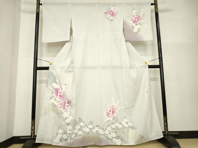 平和屋着物*夏物 訪問着 絽 友禅 作家物 草花文 金彩 正絹 逸品 未使用 AABH1982ck