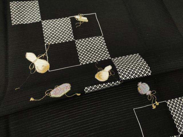 平和屋着物*夏物 訪問着 絽 刺繍 市松器物文 金彩 正絹 逸品 AABH1984ck