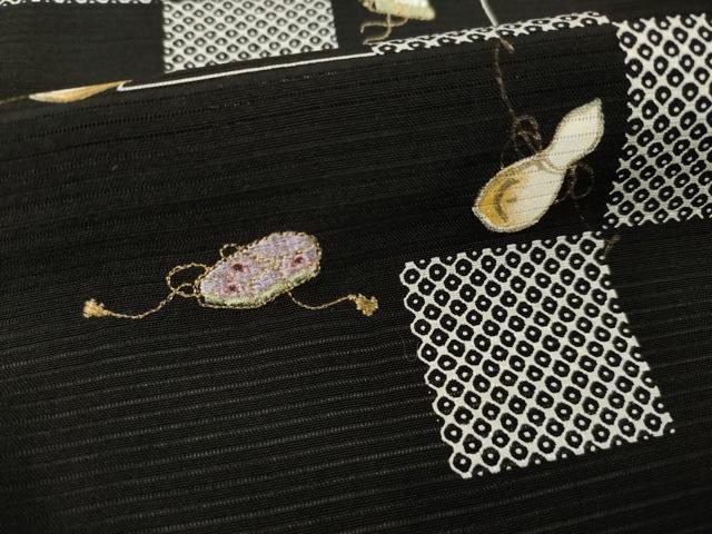 平和屋着物*夏物 訪問着 絽 刺繍 市松器物文 金彩 正絹 逸品 AABH1984ck