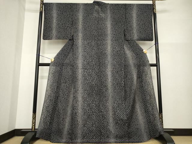 平和屋着物*夏物 小紋 網目文 花唐草紋紗 黒地 正絹 逸品 AABH1986ck