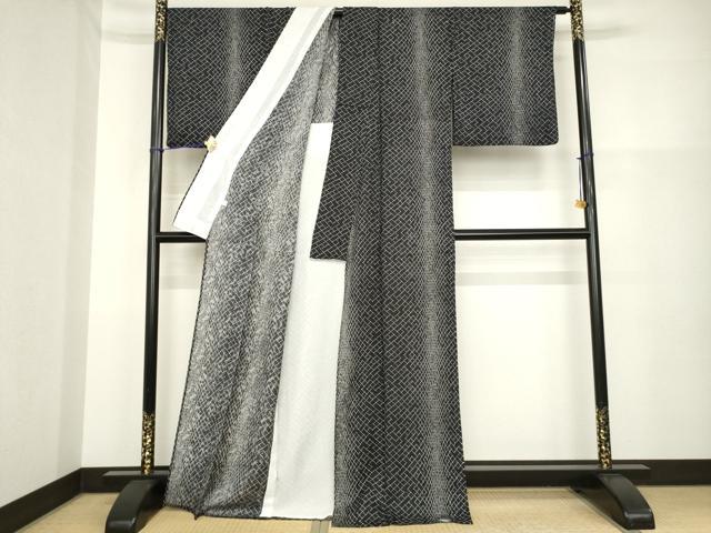 平和屋着物*夏物 小紋 網目文 花唐草紋紗 黒地 正絹 逸品 AABH1986ck
