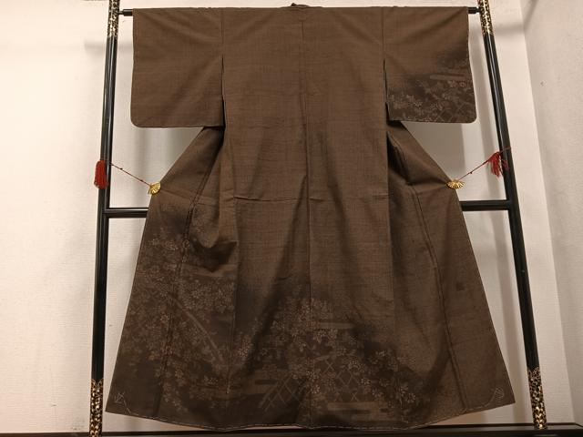 平和屋着物●本場真綿絢結城紬　訪問着　作家物　草花エ霞籬文　正絹　逸品　未使用　AABH2009ph 平和屋着物○本場真綿絢結城紬 訪問着 作家物 草花エ霞籬