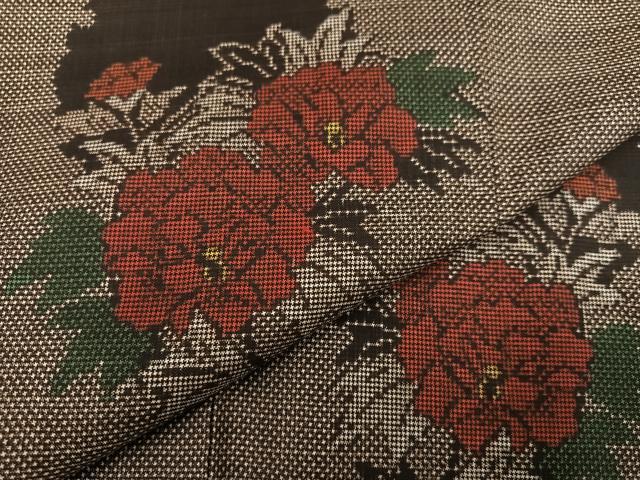 平和屋着物●本場大島紬 一元7マルキ 雪輪草花文 正絹 逸品 未使用 AABH2014ph
