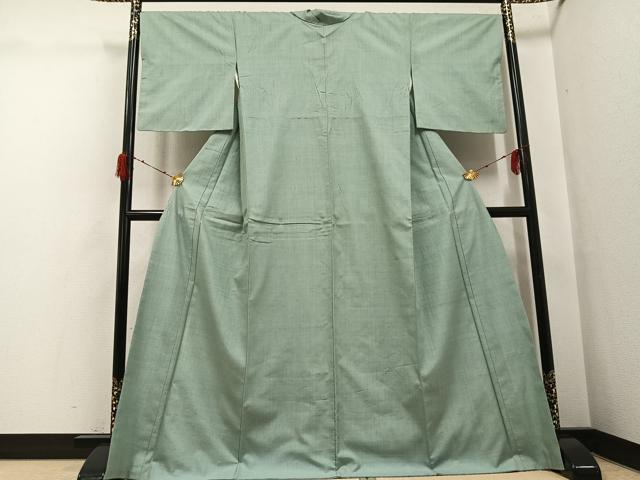 平和屋着物●結城紬 色無地 山葵色 正絹 逸品 AABH2021ph