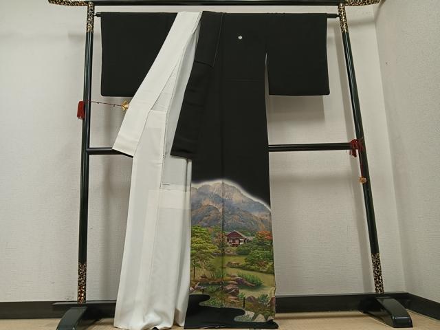 平和屋着物●豪華黒留袖 作家物 乱針刺繍 風景草木文 暈し染め 正絹 逸品 AABH2028ph