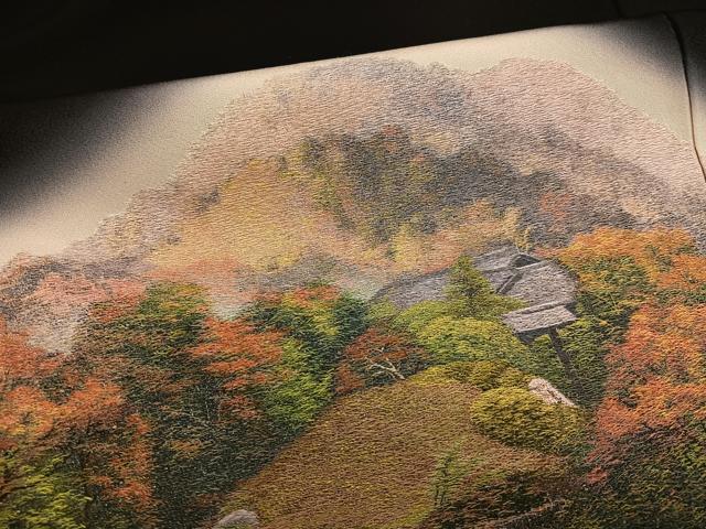 平和屋着物●豪華黒留袖 作家物 乱針刺繍 風景草木文 暈し染め 正絹 逸品 AABH2028ph