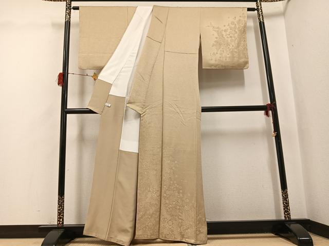 平和屋着物●無地絵羽訪問着 作家物 秀雄 草木染 草花文 色無地 枯色 正絹 逸品 AABH2031ph