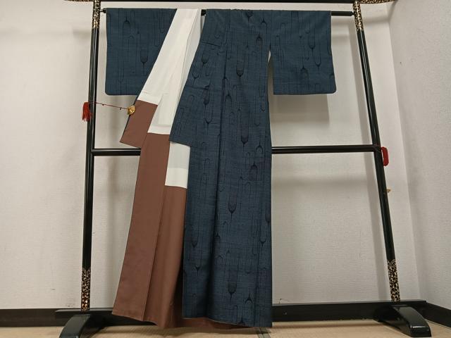 平和屋着物●結城紬 間道 正絹 逸品 AABH2032ph