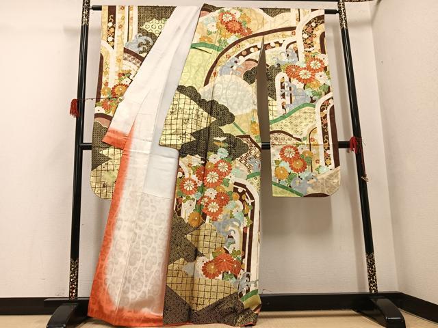 平和屋着物●豪華振袖 駒刺繍 吉祥花文 金彩 正絹 逸品 AABH2038ph