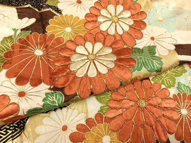 平和屋着物●豪華振袖 駒刺繍 吉祥花文 金彩 正絹 逸品 AABH2038ph