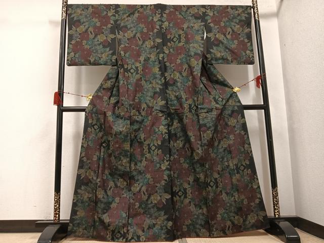 平和屋着物●本場大島紬 一元7マルキ 草花文 正絹 逸品 AABH2041ph